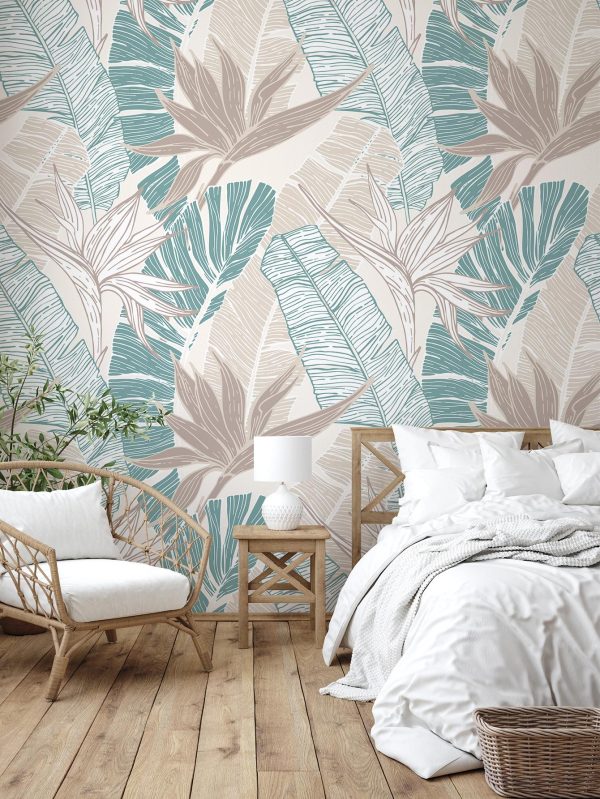 1set Leaf Print Wall Paper, Modern Tropical Leaf Print Waterproof Wall Adhesive Roll For Home Decoration Multicolor