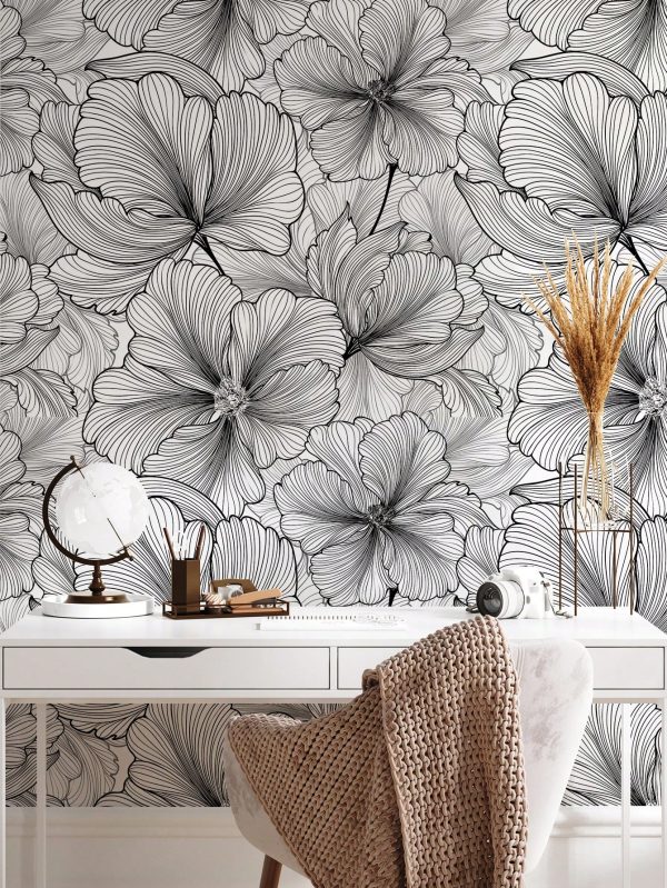 3pcs/set Black And White Abstract Pattern Plant & Flower Textured Moistureproof Wallpaper Self-adhesive Waterproof Wall Sticker For Home Decoration Living Room Bedroom Dining Room Background, Each Piece Measures 47.24x15.75 Inches Black and White