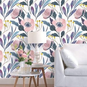 1pc,17.7*118in,HAOKHOME Large Floral Peel And Stick Wallpaper,Removable Wallpaper,Vintage Floral Self Adhesive Wallpaper,Contact Paper For Bedroom,Bathroom,Kitchen,Home Decor White