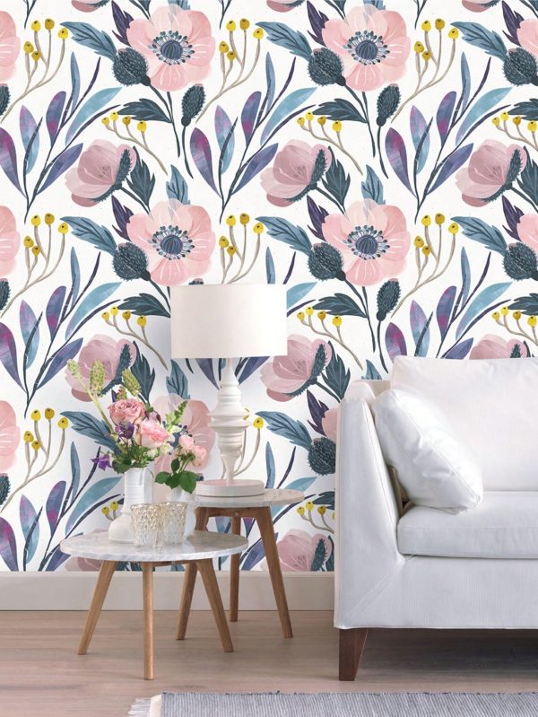 1pc,17.7*118in,HAOKHOME Large Floral Peel And Stick Wallpaper,Removable Wallpaper,Vintage Floral Self Adhesive Wallpaper,Contact Paper For Bedroom,Bathroom,Kitchen,Home Decor White