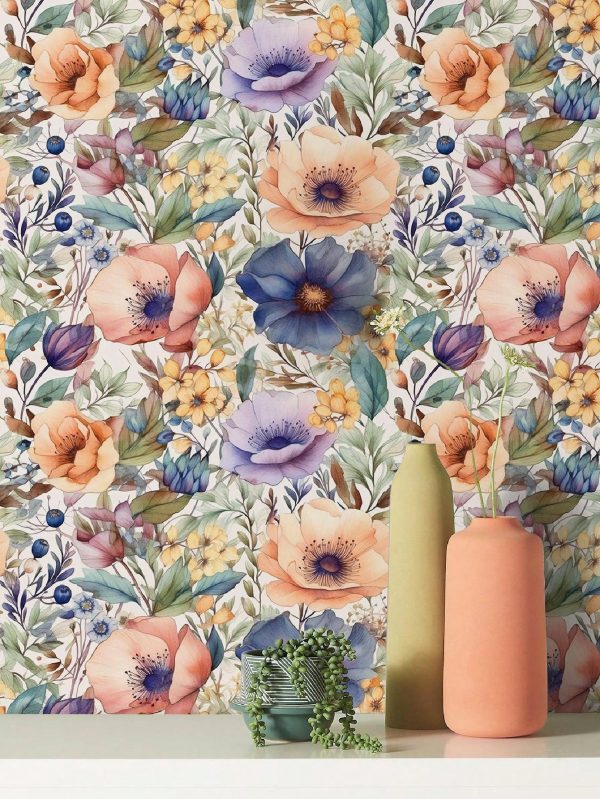 1pc,17.7*118in,HAOKHOME Vintage Floral Peel And Stick Wallpaper,Large Flower Wallpaper,Removable Wallpaper,Renter Friendly Wallpaper,Wall Mural,Contact Paper For Cabinet,Bedroom,Home Decor Beige