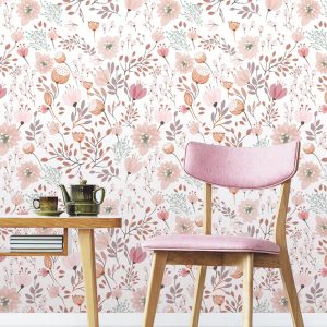 17.7in*9.8ft*1pc  Pink Floral Peel And Stick Wallpaper, Waterproof Renovated Plant Wall Sticker, Removable Beautiful Mural, Home Decor, Wall Art, Wall Decor, Multicolor