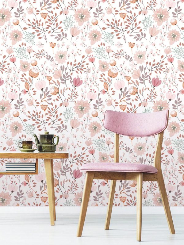 17.7in*9.8ft*1pc  Pink Floral Peel And Stick Wallpaper, Waterproof Renovated Plant Wall Sticker, Removable Beautiful Mural, Home Decor, Wall Art, Wall Decor, Multicolor