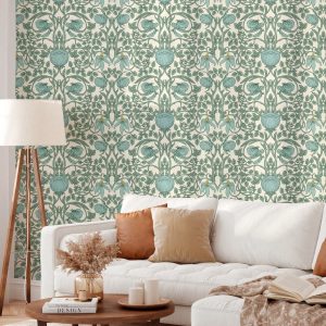 Retro Green Vine Flower Peel And Stick Wallpaper, Waterproof Renovated Plant Wall Sticker, Removable Beautiful Mural, Home Decor, Wall Art, Wall Decor, 17.7 Inches*9.8 Feet Multicolor