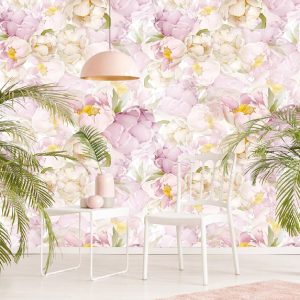 1pc,17.7*118in,HAOKHOME Pink Flower Wallpaper, Vintage Floral Peel And Stick Wallpaper, Boho Removable Wallpaper, Renter Friendly Wallpaper, Contact Paper For Cabinet,Bedroom,Home Decor Baby Pink