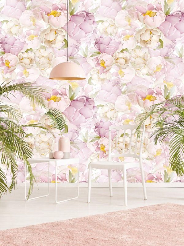 1pc,17.7*118in,HAOKHOME Pink Flower Wallpaper, Vintage Floral Peel And Stick Wallpaper, Boho Removable Wallpaper, Renter Friendly Wallpaper, Contact Paper For Cabinet,Bedroom,Home Decor Baby Pink