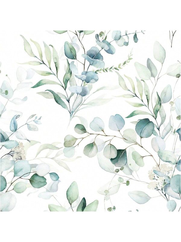 93042 Peel And Stick Wallpaper Boho Green/White Eucalyptus Leaf Floral Wall Mural Home Nursery Decor Renter Friendly Wallpaper 17.7in X 32.8ft Floral - Green/White