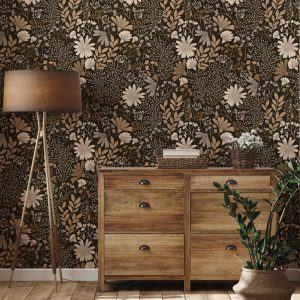 17.7 Inches * 6.5/9.8 Feet *1pc Brown Bohemian Floral Peel And Stick Wallpaper, Waterproof Removable, Wall Stickers, Home Decor, Wall Art, Wall Decor, Room Decor Multicolor