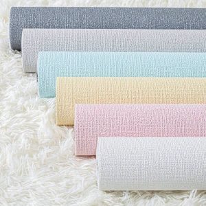 1 Roll Thick Self-Adhesive Foam Textured Wallpaper, Removable Waterproof Wall Paper For Bedroom Living Room Decoration, 19.69in X 196.85in (White/Pink/Gray/Light Blue/Yellow) Multicolor