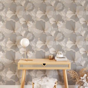 17.7 Inches * 6.5/9.8 Feet * 1pc Line Lotus Leaf Peel And Stick Wallpaper, Waterproof Removable, Wall Stickers, Home Decor, Wall Art, Wall Decoration, Room Decoration Rust Brown