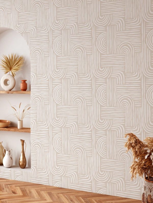 17.7 Inches * 6.5/9.8 Feet * 1pc Classic Stripe Rope Texture Peel And Stick Wallpaper, Waterproof Removable, Wall Stickers, Home Decor, Wall Art, Wall Decor, Room Decor Beige