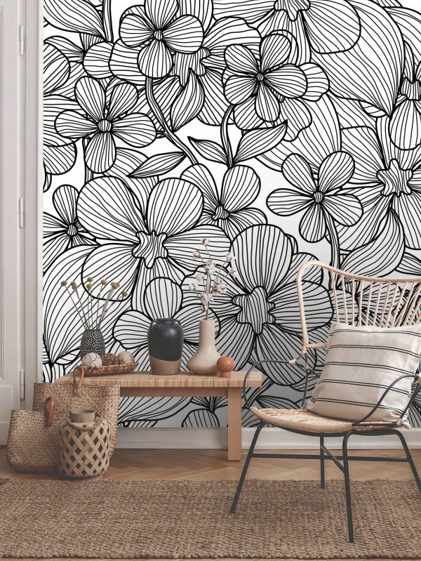 3 Rolls Sketch Flower Pattern Home Decor Wallpaper, Self-Adhesive Waterproof Wear-Resistant Ready To Peel And Stick Removable, Can Be Used For Living Room Bedroom Decor Wall Remodeling And Beautification, Cabinet Desktop Decor, Classroom Decor, Dormitory, 3pcs*47.24*15.75 Inches Multicolor