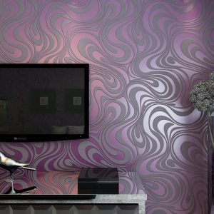 Q QIHANG Modern Abstract Curve 3D Wallpaper Roll Mural Papel De Parede Striped Flocking For Living Room Bedroom Tv Background Non-Pasted Wallpaper 27.56 X 330.7 Inch Purple Gray