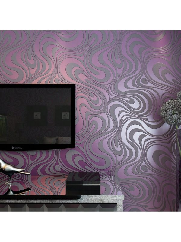 Q QIHANG Modern Abstract Curve 3D Wallpaper Roll Mural Papel De Parede Striped Flocking For Living Room Bedroom Tv Background Non-Pasted Wallpaper 27.56 X 330.7 Inch Purple Gray