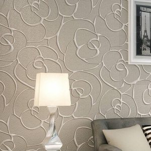 Q QIHANG Non-Self Adhesive Modern Simple 3D Stereoscopic Large Rose Non-Woven For Living Room Bedroom TV Background Wallpaper 1.73'W X 31.17'L Cream Gray