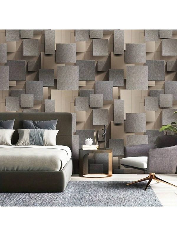 1 Roll 3D Geometric Checkered Vintage Gray Wallpaper, Removable Self-Adhesive Wallpaper For Dining Room, Hotel, Modern Living Room, Home Decor, Mural, DIY Peel And Stick 17.71 X 393.7 Inch Grey