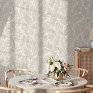 Shapes And Stripes Vinyl Wallpaper, Self-Adhesive Peel And Stick, Detachable Waterproof Wall Sticker, Straight Match Leaf Pattern For Room Decoration, 17.7 Inch By 6.5/9.8 Feet, 1pc Light Grey