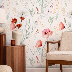 1 Roll Self-Adhesive Luxurious Botanical Watercolor Peel And Stick Wallpaper, 15.75"X47.24", Suitable For Living Room Bedroom Bathroom Wall Decor, Waterproof, Mildew-Proof, Tear-Resistant Multicolor