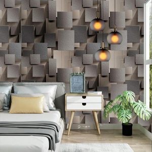 3D Grey Cube Wallpaper, PVC Self-Adhesive Waterproof Sticker DIY Wallpaper, Vinyl Film Wall Decor, Solid Color Home Furniture Decor For Living Room & Bedroom Grey