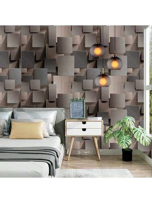 3D Grey Cube Wallpaper, PVC Self-Adhesive Waterproof Sticker DIY Wallpaper, Vinyl Film Wall Decor, Solid Color Home Furniture Decor For Living Room & Bedroom Grey