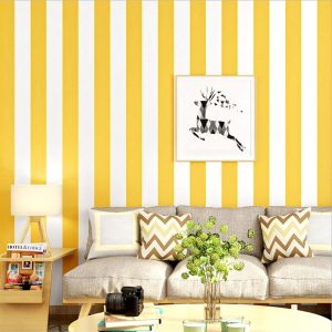 Q QIHANG Q QIHANG Non-Self Adhesive Modern Minimalist Vertical Striped PVC For Living Room Bedroom Tv Background Wallpaper Black White And Yellow White Color 1.73'W X 31.2'L Yellow White